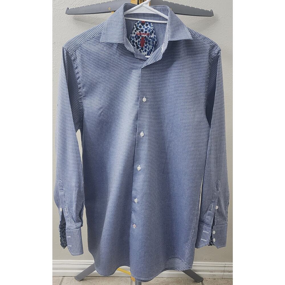Luchiano Visconti LS Shirt Button-up Size Small Blue Checkered Pattern